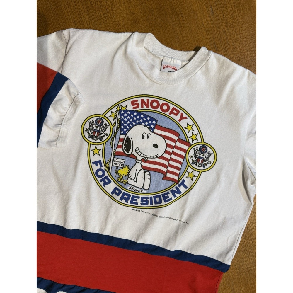 Vintage Snoopy For President Shirt Mens M Peanuts Nutmeg Mills USA 80s 90s